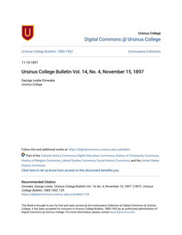 Ursinus College Bulletin Vol. 14, No. 4, November 15, 1897