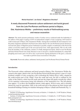 A Newly Discovered Przeworsk Culture Settlement and Burial Ground from the Late Pre-Roman and Roman Period at Bejsce, Dist