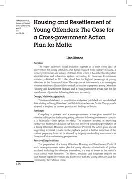 Housing and Resettlement of Young Offenders: the Case for a Cross