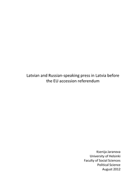 Latvian and Russian-Speaking Press in Latvia Before the EU Accession Referendum