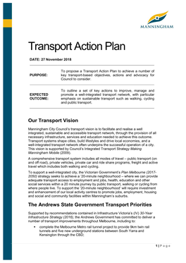 Transport Action Plan 2018 to 2020