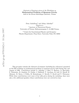 Arxiv:Gr-Qc/9701042V1 18 Jan 1997 Loafwadtoa Paeswoecnrbtoswr Not Were Duri Contributions Given Whose Speakers Talks Additional the Rovelli, Few of C