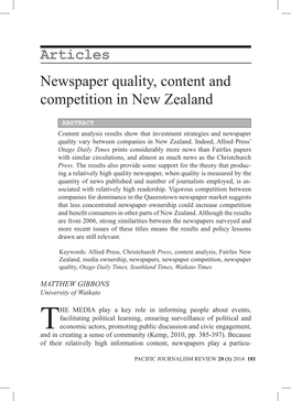 Articles Newspaper Quality, Content and Competition in New Zealand