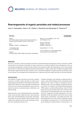 Rearrangements of Organic Peroxides and Related Processes