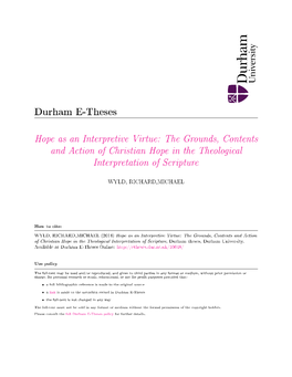 The Grounds, Contents and Action of Christian Hope in the Theological Interpretation of Scripture