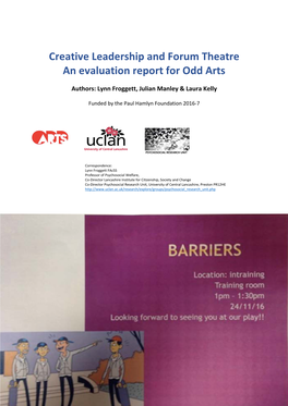 Creative Leadership and Forum Theatre an Evaluation Report for Odd Arts