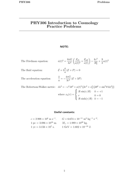 PHY306 Introduction to Cosmology Practice Problems
