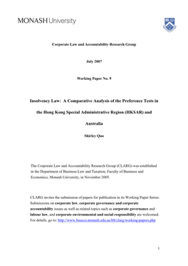 Insolvency Law: a Comparative Analysis of the Preference Tests In