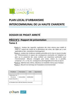 Plan Local D'urbanisme Intercommunal De La Haute Charente