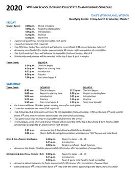 Wi High School Bowling Club State Championships Schedule