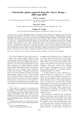 Noteworthy Plants Reported from the Torrey Range— 2009 and 20101 Eric E