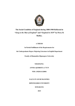 The Social Condition of England During 1800-1900 Reflected in “Song to the Man of England” and “England in 1819” by Percy B