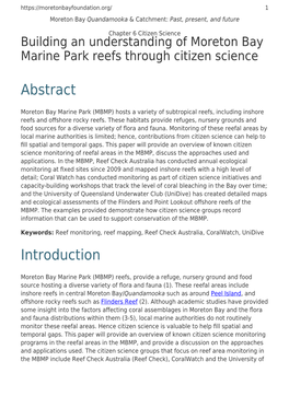 Building an Understanding of Moreton Bay Marine Park Reefs Through Citizen Science