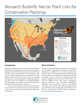 Monarch Butterfly Nectar Plant Lists for Conservation Plantings