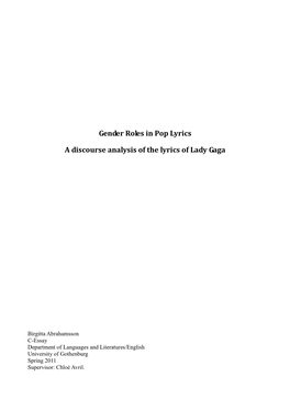 Gender Roles in Pop Lyrics a Discourse Analysis of The