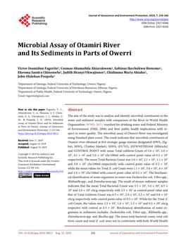 Microbial Assay of Otamiri River and Its Sediments in Parts of Owerri