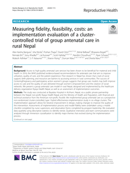 Controlled Trial of Group Antenatal Care in Rural Nepal