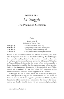 Li Shangyin the Poems on Occasion