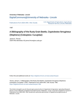 A Bibliography of the Rusty Grain Beetle, <I>Cryptolestes Ferrugineus