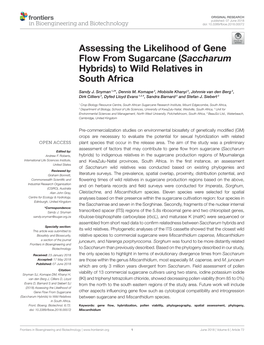 Assessing the Likelihood of Gene Flow from Sugarcane (Saccharum Hybrids) to Wild Relatives in South Africa