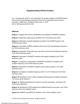 Association of Somatic Mutations of ADAMTS Genes with Improved Chemotherapy Sensitivity and Survival in High-Grade Serous Ovarian Carcinoma
