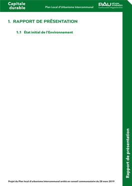 R Apport De Présen Ta Tion 1. RAPPORT DE Présentation