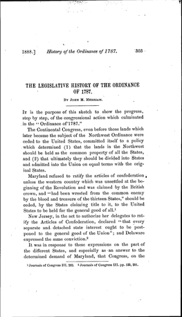 The Legislative History of the Ordinance of 1787