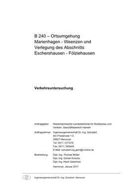 B 240 – Ortsumgehung Marienhagen - Weenzen Und Verlegung Des Abschnitts Eschershausen - Fölziehausen