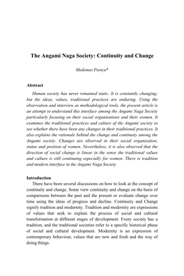 The Angami Naga Society: Continuity and Change