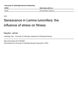 Senescence in Lemna Turionifera: the Influence of Stress on Fitness