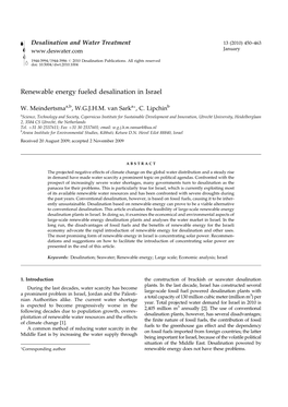 Renewable Energy Fueled Desalination in Israel