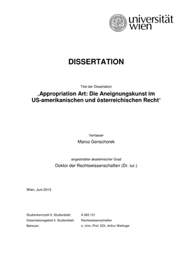 Appropriation Art: Die Aneignungskunst Im US-Amerikanischen Und Österreichischen Recht “