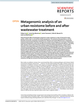 Metagenomic Analysis of an Urban Resistome Before and After Wastewater Treatment Felipe Lira 1, Ivone Vaz-Moreira 2, Javier Tamames1, Célia M