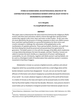 An Ecotheological Analysis of the Contribution of Mollo Indigenous Women’S Spiritual Belief System to Enviromental Sustainability