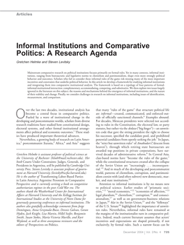 Informal Institutions and Comparative Politics: a Research Agenda