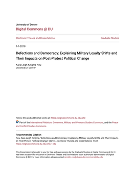 Defections and Democracy: Explaining Military Loyalty Shifts and Their Impacts on Post-Protest Political Change