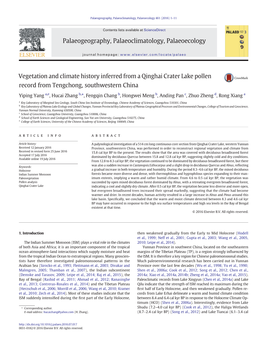 Vegetation and Climate History Inferred from a Qinghai Crater Lake Pollen Record from Tengchong, Southwestern China