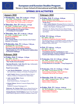 SPRING 2018 ACTIVITIES January 2018 February 2018