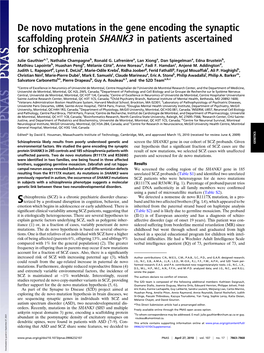 De Novo Mutations in the Gene Encoding the Synaptic Scaffolding Protein SHANK3 in Patients Ascertained for Schizophrenia