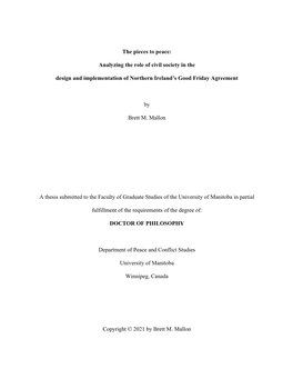 The Pieces to Peace: Analyzing the Role of Civil Society in the Design and Implementation of the Good Friday Agreement