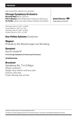 Esa-Pekka Salonen Conductor Wagner Prelude to Die Meistersinger Von Nürnberg Donatoni Esa (In Cauda V) First Chicago Symphony Orchestra Performances