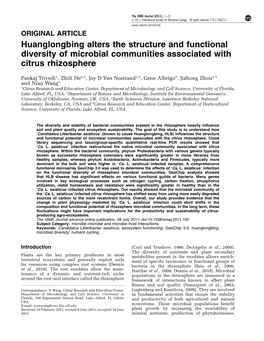 Huanglongbing Alters the Structure and Functional Diversity of Microbial Communities Associated with Citrus Rhizosphere