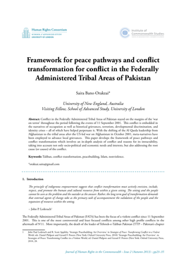 Framework for Peace Pathways and Conflict Transformation for Conflict in the Federally Administered Tribal Areas of Pakistan