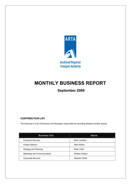 MONTHLY BUSINESS REPORT September 2009