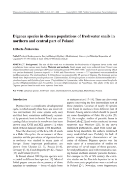 Digenea Species in Chosen Populations of Freshwater Snails in Northern and Central Part of Poland