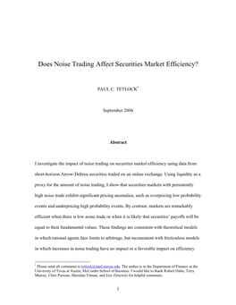 Does Noise Trading Affect Securities Market Efficiency?