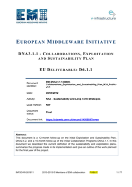 Dna3.1.1 - C Ollaborations , E Xploitation and S Ustainability P Lan