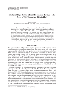 Studies of Tiger Beetles. CLXXVII. Notes on the Tiger Beetle Fauna of Fiji