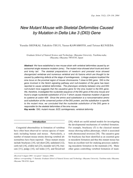 New Mutant Mouse with Skeletal Deformities Caused by Mutation in Delta Like 3 (Dll3) Gene