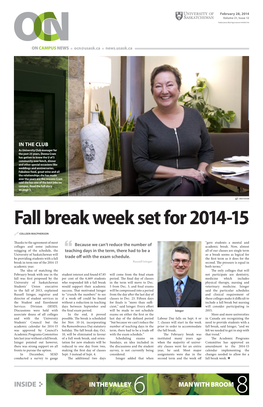 Fall Break Week Set for 2014-15  COLLEEN MACPHERSON